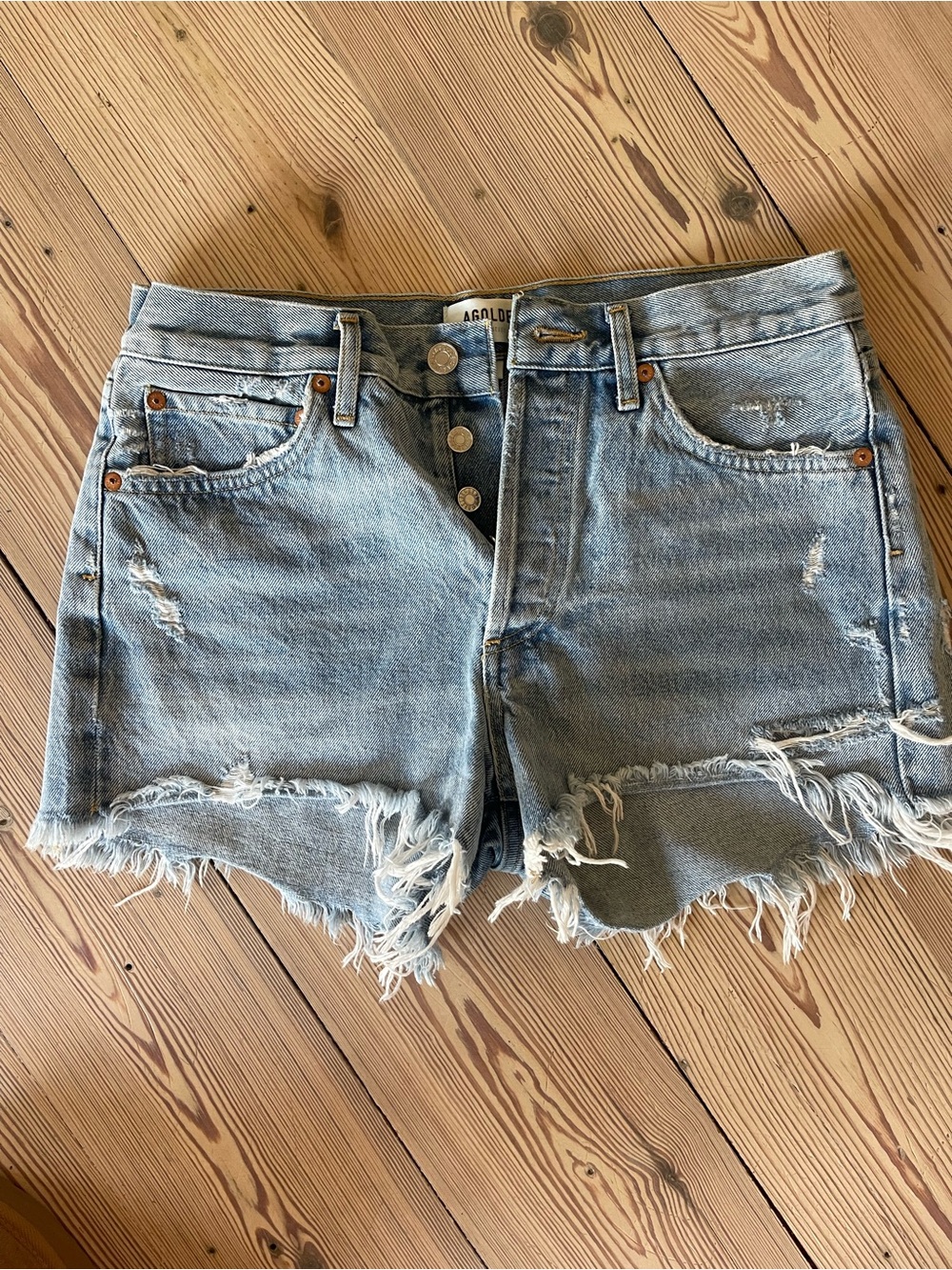 AGOLDE Parker Light Blue Distressed High-Rise Denim Shorts